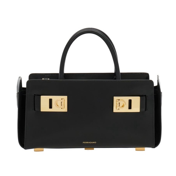 Salvatore Ferragamo Handbags - 🖤SOLD🖤 FERRAGAMO Small Archive Gancio Leather Tote DOUBLE BLACK / NERO NWT